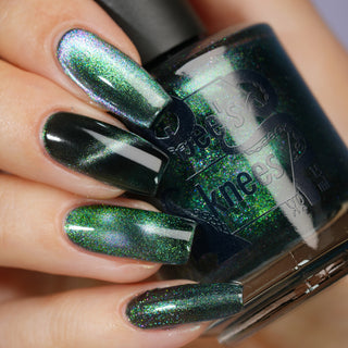 Image provided for Bee's Knees by a paid swatcher featuring the nail polish " Midnight Yoga and Seaweed "