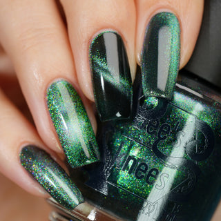 Image provided for Bee's Knees by a paid swatcher featuring the nail polish " Midnight Yoga and Seaweed "