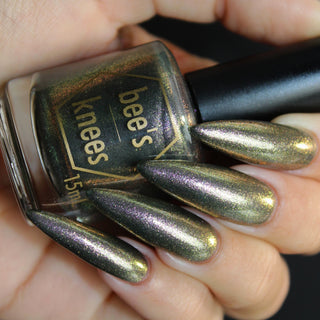 Image provided for Bee's Knees by a paid swatcher featuring the nail polish " Denial "