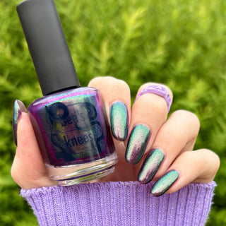 Image provided for Bee's Knees by a paid swatcher featuring the nail polish " Will Self-destruct For Likes "