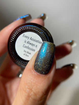 Image provided for Bee's Knees by a paid swatcher featuring the nail polish " Every Accusation is Always a Confession "