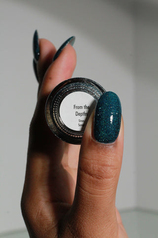 Image provided for Bee's Knees by a paid swatcher featuring the nail polish " From the Depths "