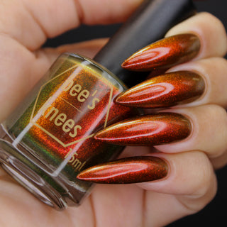 Image provided for Bee's Knees by a paid swatcher featuring the nail polish " I Went to Hell For You "