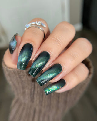 Image provided for Bee's Knees by a paid swatcher featuring the nail polish " Midnight Yoga and Seaweed "