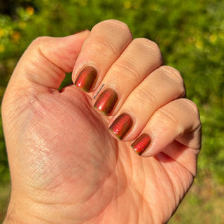 Image provided for Bee's Knees by a paid swatcher featuring the nail polish " I Went to Hell For You "