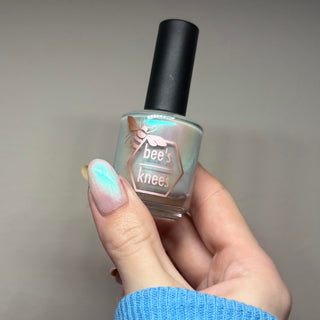 Image provided for Bee's Knees by a paid swatcher featuring the nail polish " Only Monsters Play God "