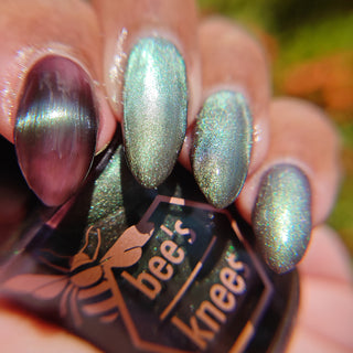 Image provided for Bee's Knees by a paid swatcher featuring the nail polish " The Horror of the Truth "