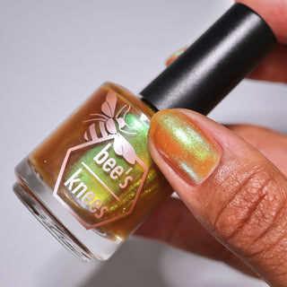 Image provided for Bee's Knees by a paid swatcher featuring the nail polish " Crown of Coral and Pearls "