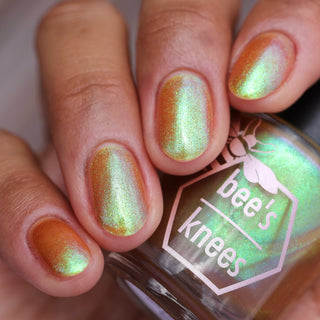 Image provided for Bee's Knees by a paid swatcher featuring the nail polish " Crown of Coral and Pearls "