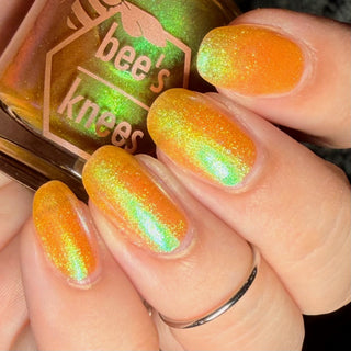 Image provided for Bee's Knees by a paid swatcher featuring the nail polish " Crown of Coral and Pearls "
