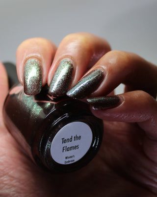 Image provided for Bee's Knees by a paid swatcher featuring the nail polish " Tend the Flames "