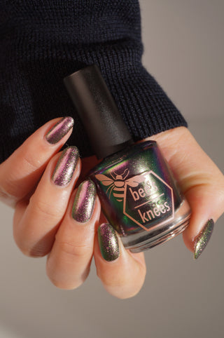 Image provided for Bee's Knees by a paid swatcher featuring the nail polish " I Would Demand a Companion "