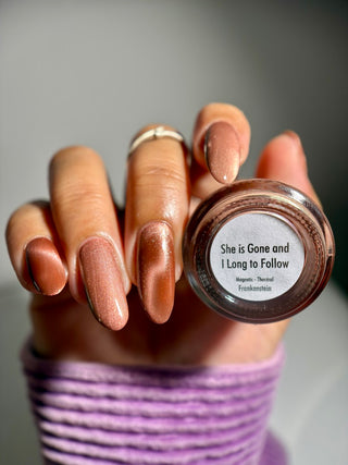 Image provided for Bee's Knees by a paid swatcher featuring the nail polish " She is Gone and I Long to Follow "