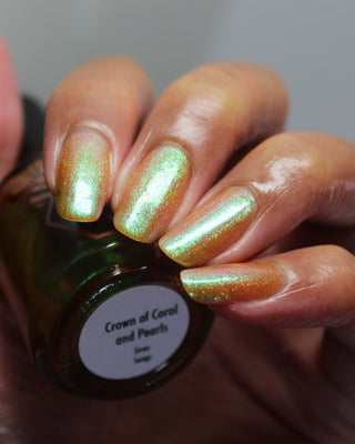 Image provided for Bee's Knees by a paid swatcher featuring the nail polish " Crown of Coral and Pearls "