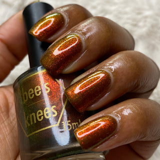 Image provided for Bee's Knees by a paid swatcher featuring the nail polish " I Went to Hell For You "