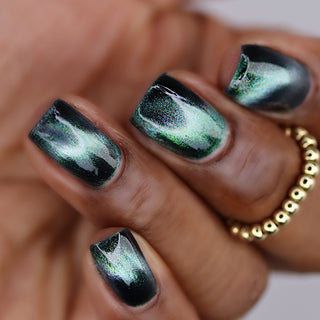 Image provided for Bee's Knees by a paid swatcher featuring the nail polish " Midnight Yoga and Seaweed "