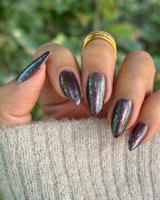 Image provided for Bee's Knees by a paid swatcher featuring the nail polish " Will Self-destruct For Likes "