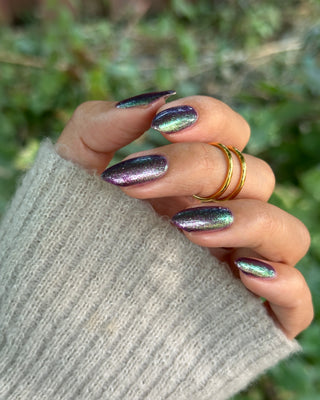 Image provided for Bee's Knees by a paid swatcher featuring the nail polish " Will Self-destruct For Likes "