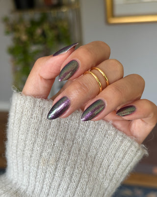 Image provided for Bee's Knees by a paid swatcher featuring the nail polish " Will Self-destruct For Likes "