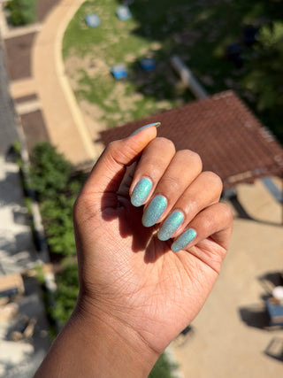 Image provided for Bee's Knees by a paid swatcher featuring the nail polish " Seafoam in my Blood "