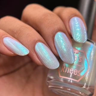 Image provided for Bee's Knees by a paid swatcher featuring the nail polish " Only Monsters Play God "