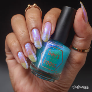 Image provided for Bee's Knees by a paid swatcher featuring the nail polish " Youth "