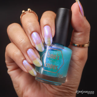 Image provided for Bee's Knees by a paid swatcher featuring the nail polish " Youth "