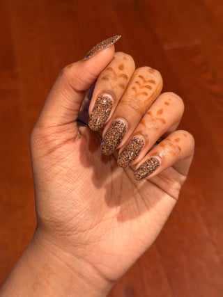 Image provided for Bee's Knees by a paid swatcher featuring the nail polish " My Place was Never in this World "