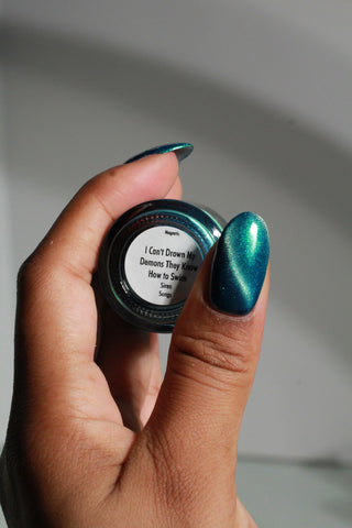 Image provided for Bee's Knees by a paid swatcher featuring the nail polish " I Can't Drown my Demons they Know How to Swim "