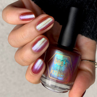 Image provided for Bee's Knees by a paid swatcher featuring the nail polish " Let's Give Them Hell "