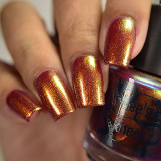 Image provided for Bee's Knees by a paid swatcher featuring the nail polish " The Bar is in Hell "