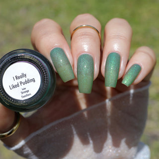 Image provided for Bee's Knees by a paid swatcher featuring the nail polish " I Really Liked Pudding "