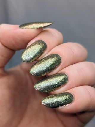 Image provided for Bee's Knees by a paid swatcher featuring the nail polish " Denial "