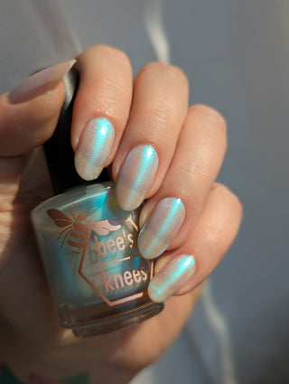 Image provided for Bee's Knees by a paid swatcher featuring the nail polish " Only Monsters Play God "
