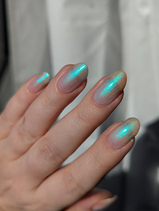 Image provided for Bee's Knees by a paid swatcher featuring the nail polish " Only Monsters Play God "