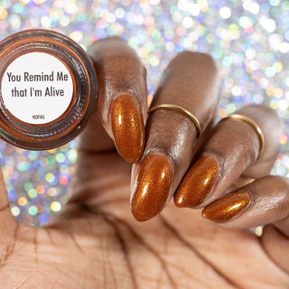 Image provided for Bee's Knees by a paid swatcher featuring the nail polish " You Remind Me That I'm Alive "