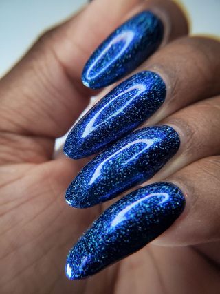 Image provided for Bee's Knees by a paid swatcher featuring the nail polish " Game Playing Deviant "