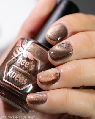 Image provided for Bee's Knees by a paid swatcher featuring the nail polish " She is Gone and I Long to Follow "