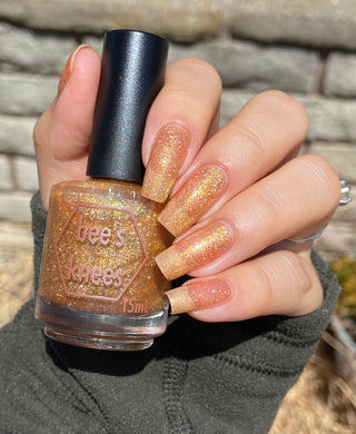 Image provided for Bee's Knees by a paid swatcher featuring the nail polish " The Golden Path "
