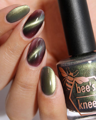 Image provided for Bee's Knees by a paid swatcher featuring the nail polish " The Horror of the Truth "