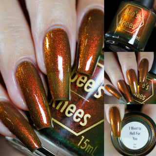 Image provided for Bee's Knees by a paid swatcher featuring the nail polish " I Went to Hell For You "