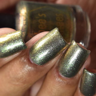 Image provided for Bee's Knees by a paid swatcher featuring the nail polish " Denial "