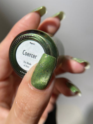 Image provided for Bee's Knees by a paid swatcher featuring the nail polish " Coercer "
