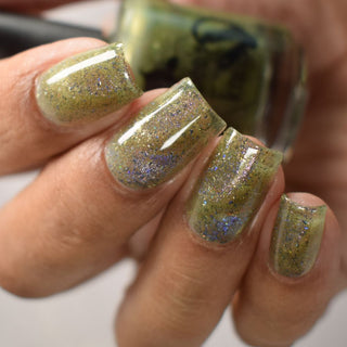 Image provided for Bee's Knees by a paid swatcher featuring the nail polish " What's a Little Blackmail Between Friends "
