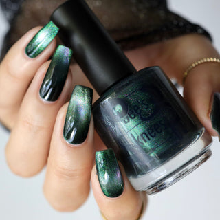 Image provided for Bee's Knees by a paid swatcher featuring the nail polish " Midnight Yoga and Seaweed "