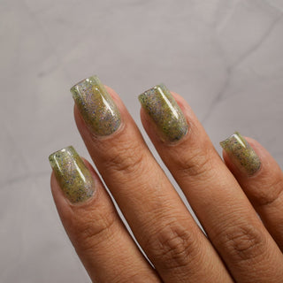 Image provided for Bee's Knees by a paid swatcher featuring the nail polish " What's a Little Blackmail Between Friends "