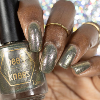 Image provided for Bee's Knees by a paid swatcher featuring the nail polish " Denial "