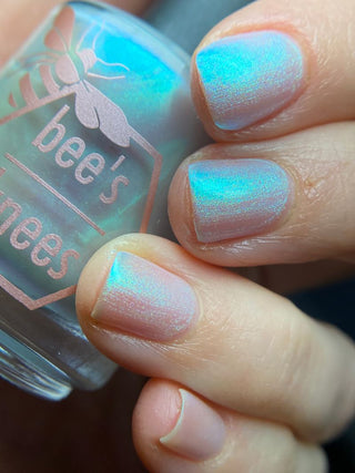 Image provided for Bee's Knees by a paid swatcher featuring the nail polish " Only Monsters Play God "