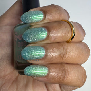 Image provided for Bee's Knees by a paid swatcher featuring the nail polish " Seafoam in my Blood "