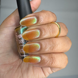 Image provided for Bee's Knees by a paid swatcher featuring the nail polish " Crown of Coral and Pearls "